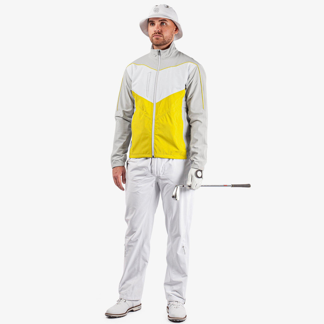 Armstrong is a Waterproof golf jacket for Men in the color Cool Grey/Sunny Lime/White(2)