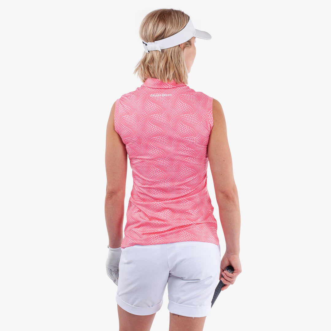 Minnie is a BREATHABLE SLEEVELESS GOLF SHIRT for Women in the color Camelia Rose/White(3)