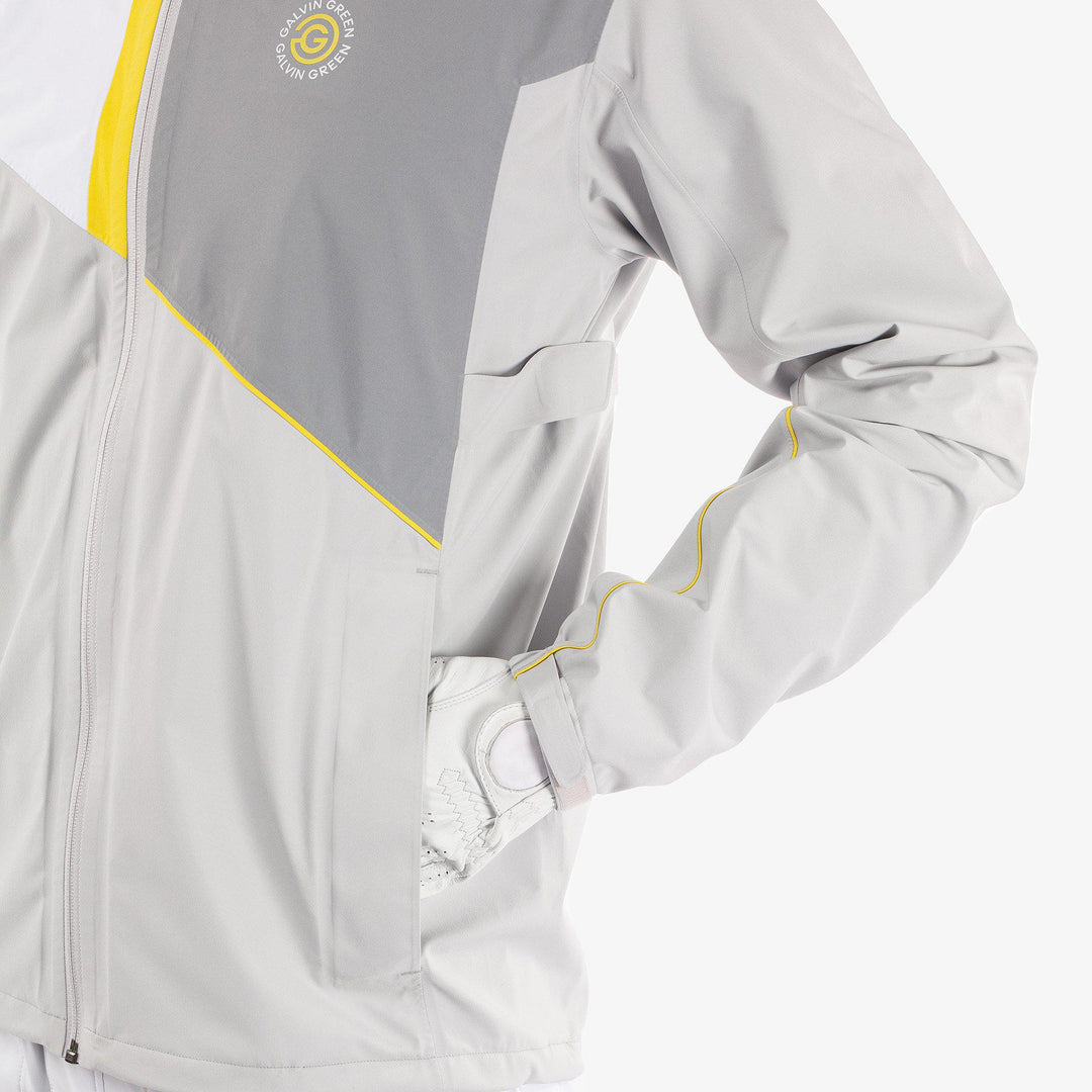 Apollo  is a Waterproof golf jacket for Men in the color Cool Grey/Sharkskin/Yellow(3)
