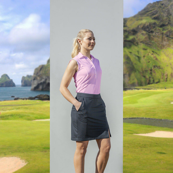 Mila is a Breathable sleeveless golf shirt for Women in the color Amazing Pink(2)