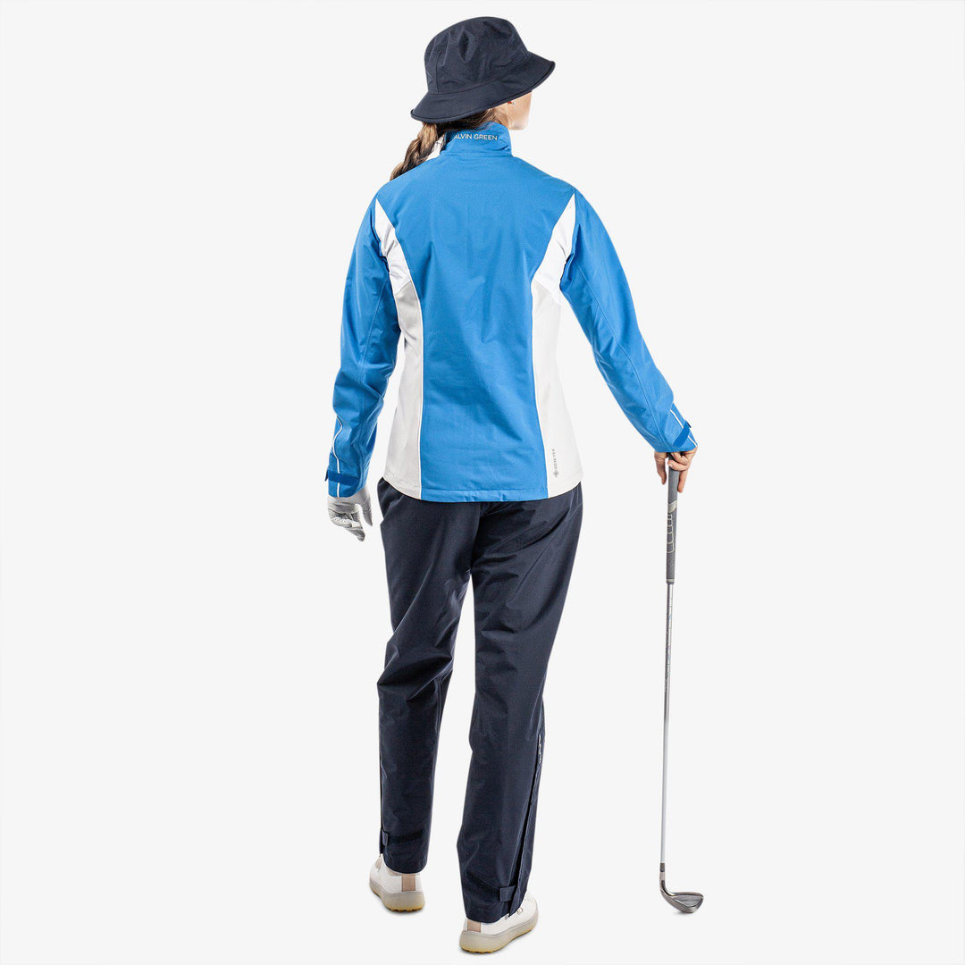 Ally is a Waterproof golf jacket for Women in the color Blue/Cool Grey/White(6)