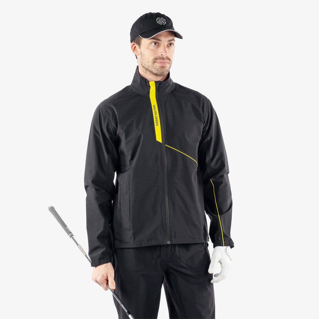 Apollo  is a Waterproof golf jacket for Men in the color Black/Sunny Lime(1)