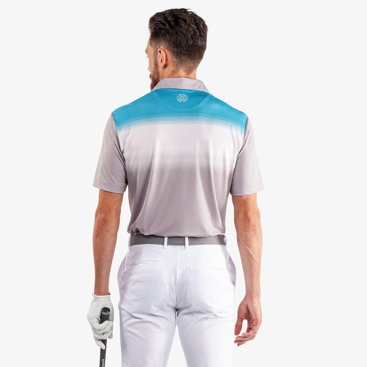 Mirca is a Breathable short sleeve golf shirt for Men in the color Cool Grey/White/Aqua(5)