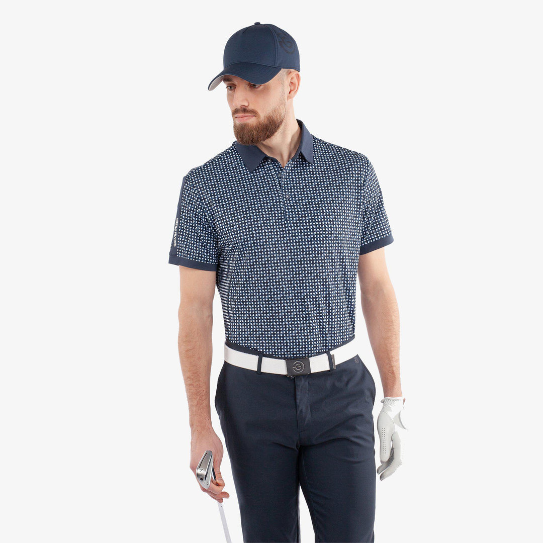Melvin is a Breathable short sleeve golf shirt for Men in the color Navy/White(1)