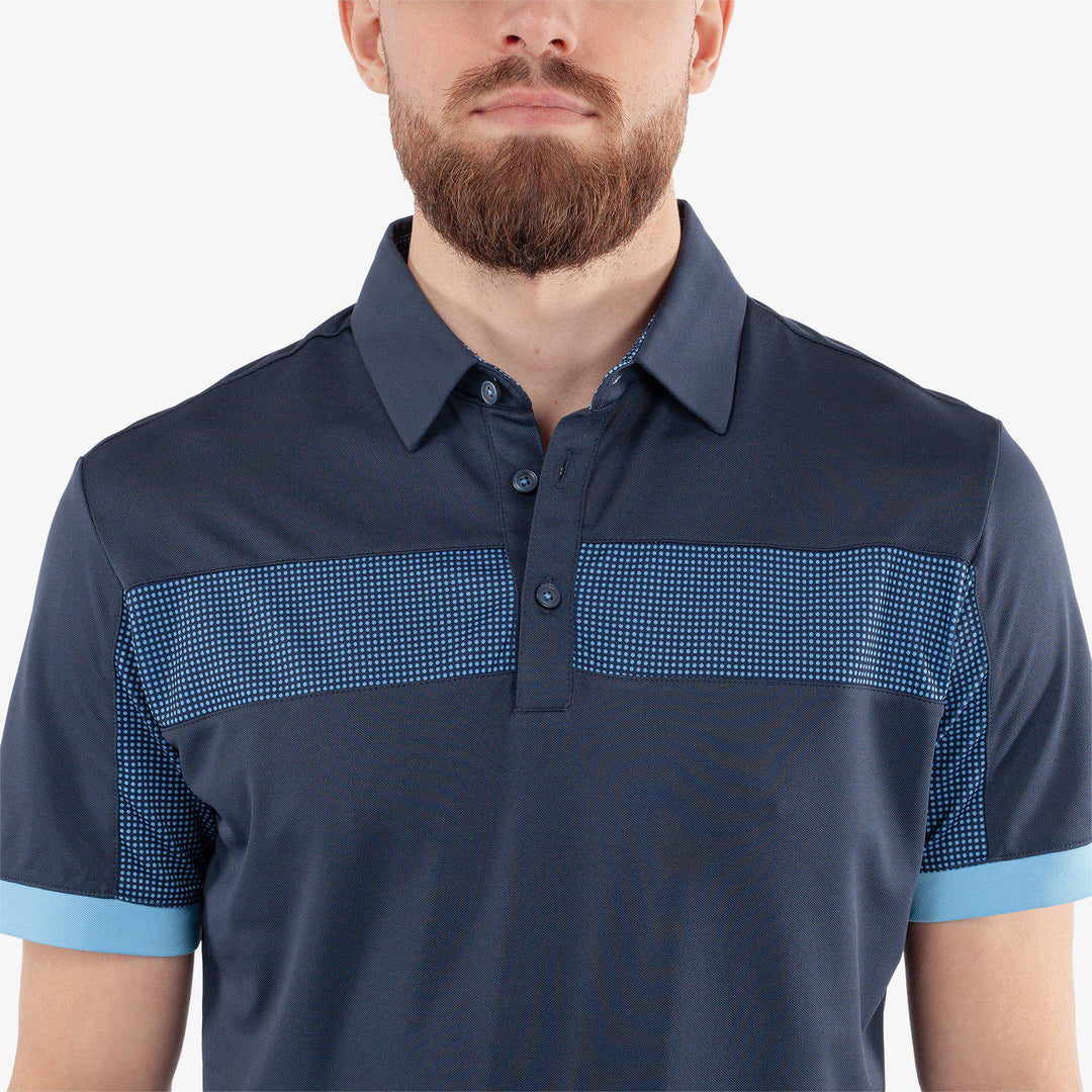 Mills is a Breathable short sleeve golf shirt for Men in the color Navy/Alaskan Blue(3)