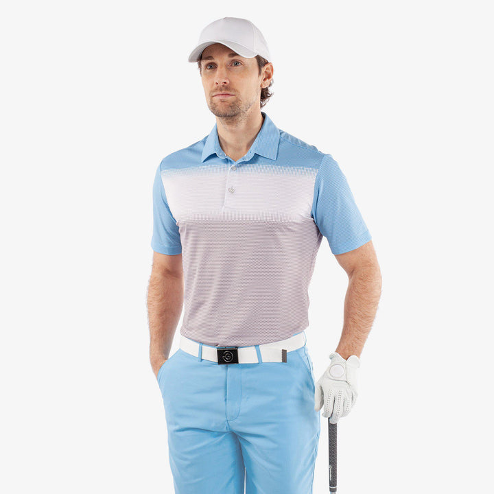 Mirca is a Breathable short sleeve golf shirt for Men in the color Cool Grey/White/Alaskan Blue(1)