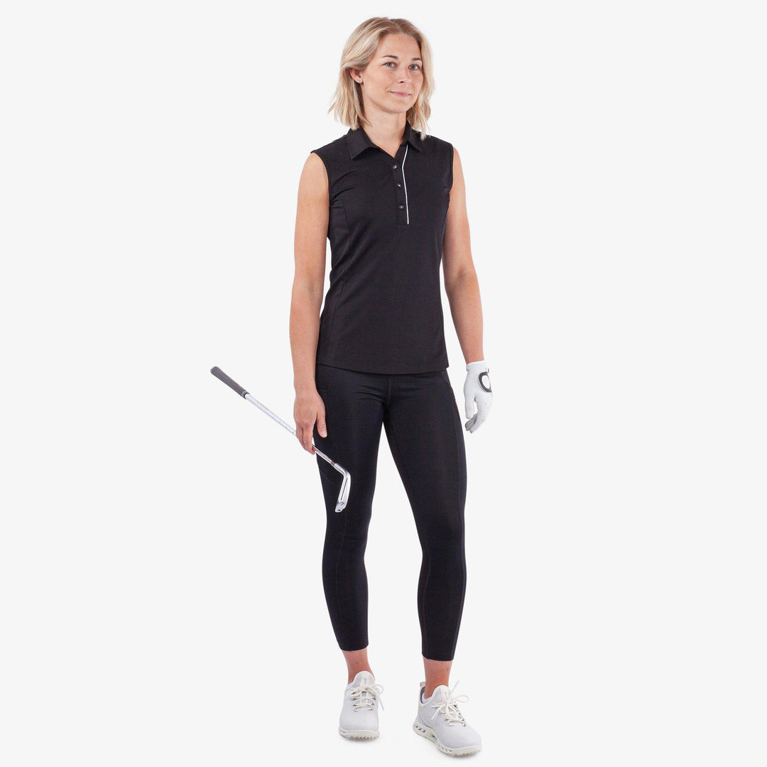 Meg is a Breathable short sleeve golf shirt for Women in the color Black/White(2)