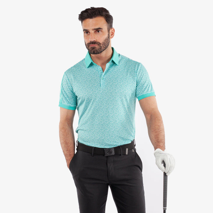 Melvin is a Breathable short sleeve golf shirt for Men in the color Atlantis Green/White(1)