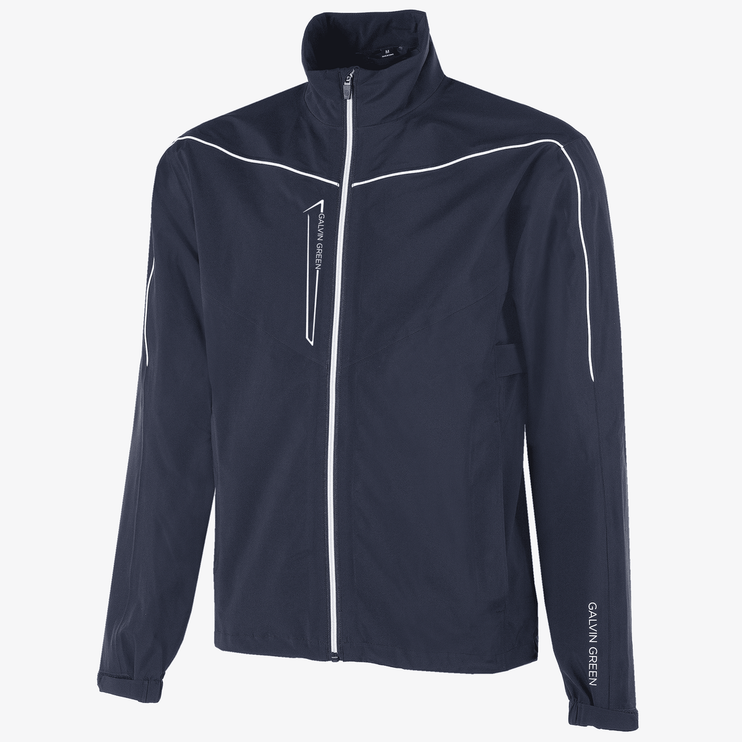 Armstrong solids is a Waterproof golf jacket for Men in the color Navy/White(0)