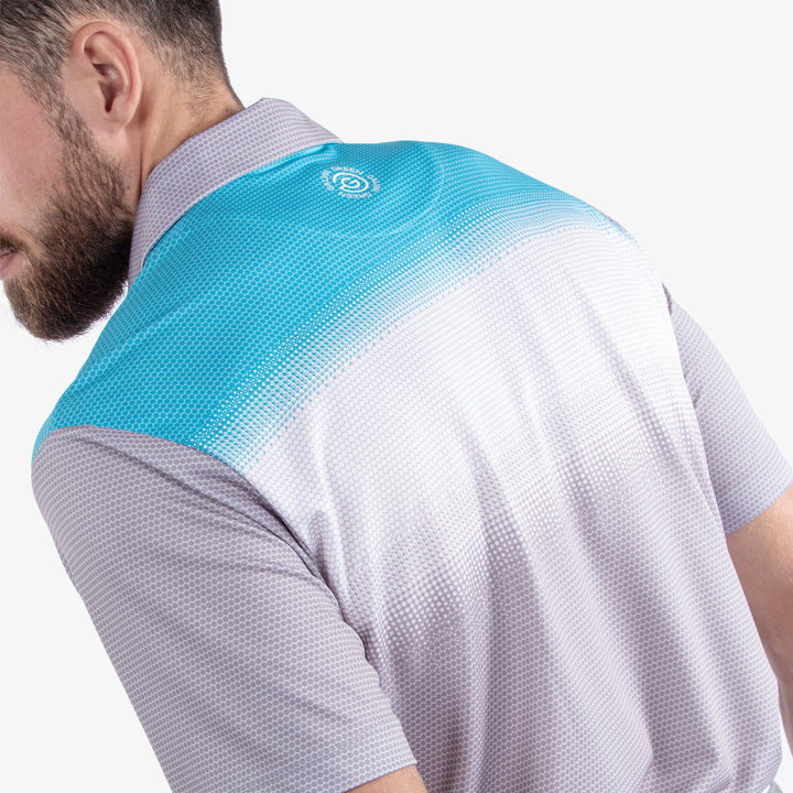 Mirca is a Breathable short sleeve golf shirt for Men in the color Cool Grey/White/Aqua(6)