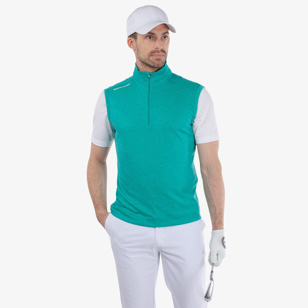 Del is a Insulating golf vest for Men in the color Atlantis Green Melange(1)