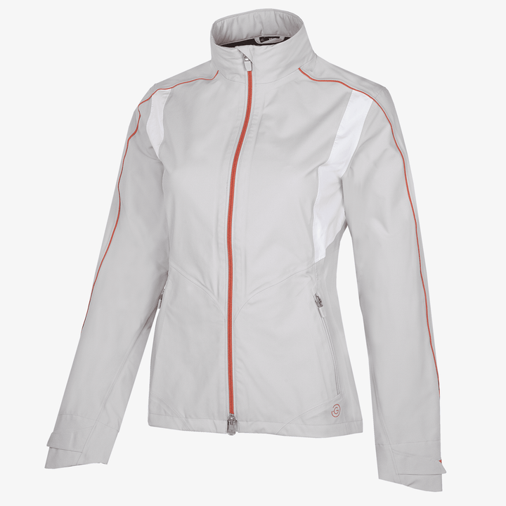 Ally is a Waterproof golf jacket for Women in the color Cool Grey/White/Coral(0)