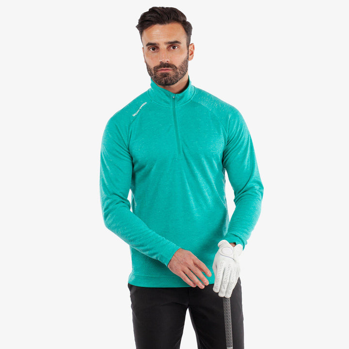 Dion is a Insulating golf mid layer for Men in the color Atlantis Green Melange(1)