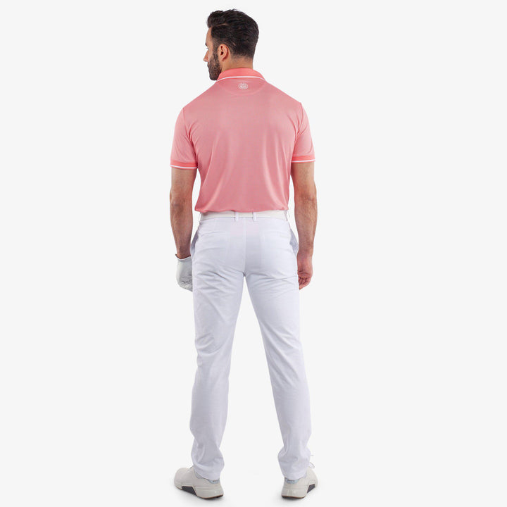 Miller is a Breathable short sleeve golf shirt for Men in the color Coral/White (6)