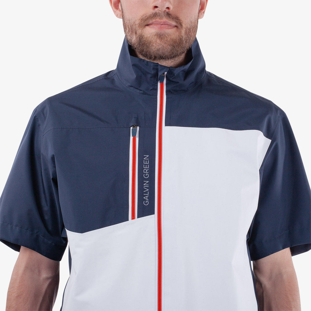 Axl is a Waterproof short sleeve golf jacket for Men in the color White/Navy/Red(4)