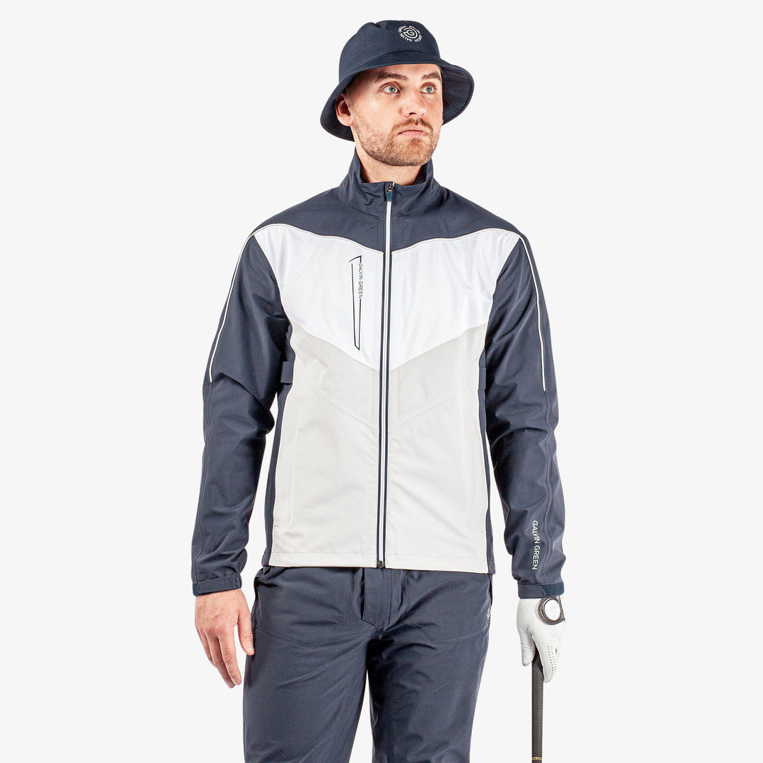 Armstrong is a Waterproof golf jacket for Men in the color Navy/Cool Grey/White(1)