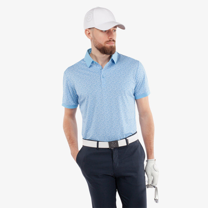 Melvin is a Breathable short sleeve golf shirt for Men in the color Alaskan Blue/White(1)
