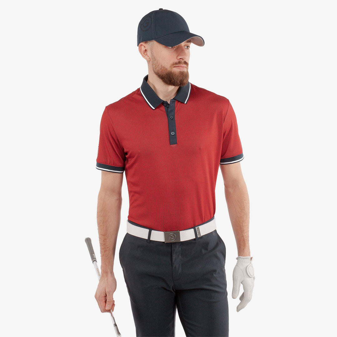 Miller is a Breathable short sleeve golf shirt for Men in the color Red/Navy(1)