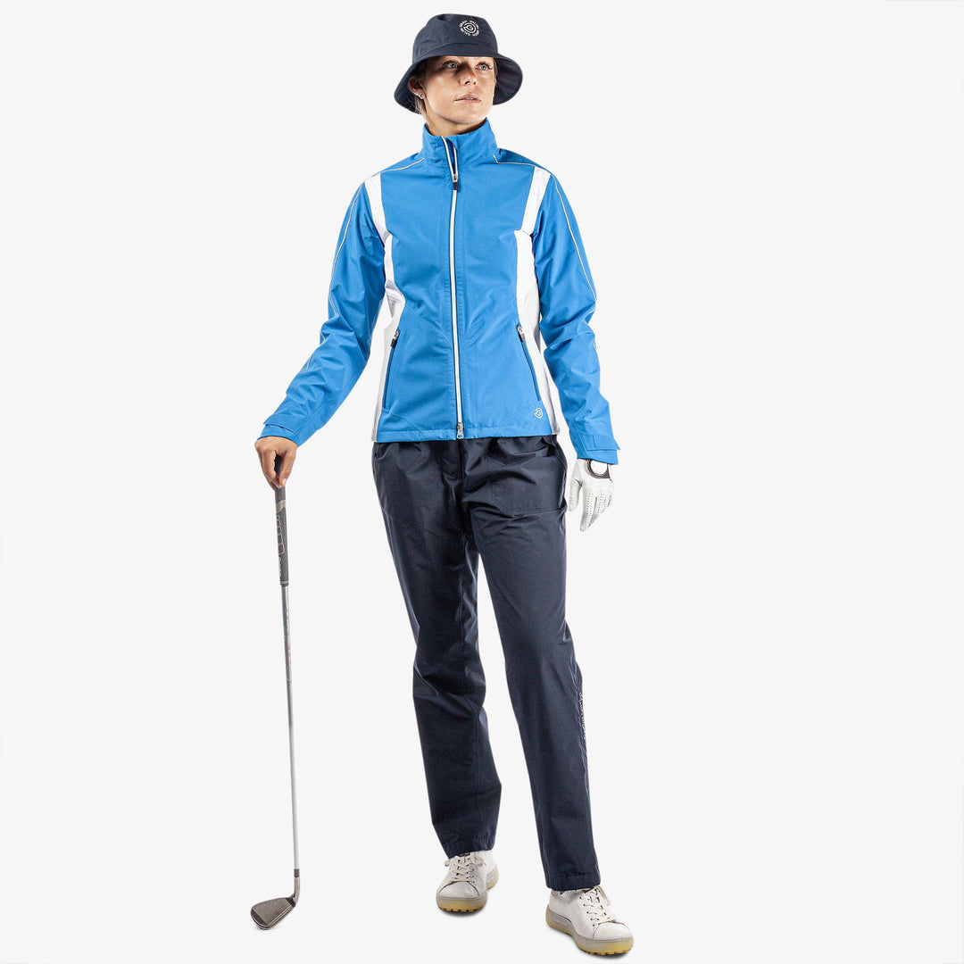 Ally is a Waterproof golf jacket for Women in the color Blue/Cool Grey/White(2)