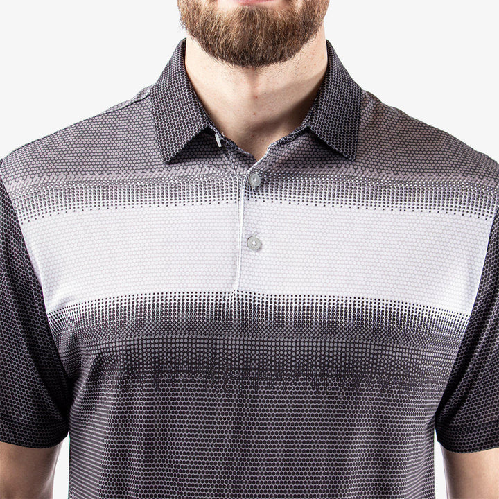 Mirca is a Breathable short sleeve golf shirt for Men in the color Black/White/Sharkskin(3)