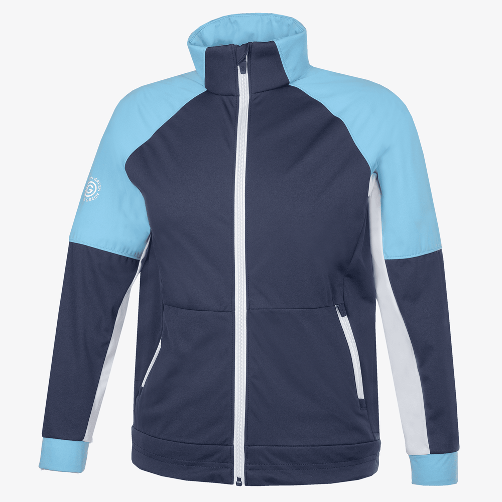 Remi is a Windproof and water repellent golf jacket for Juniors in the color Navy/Alaskan Blue/Wh(0)