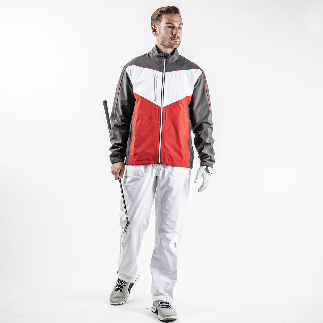 Armstrong is a Waterproof golf jacket for Men in the color Forged Iron/Red/White (2)