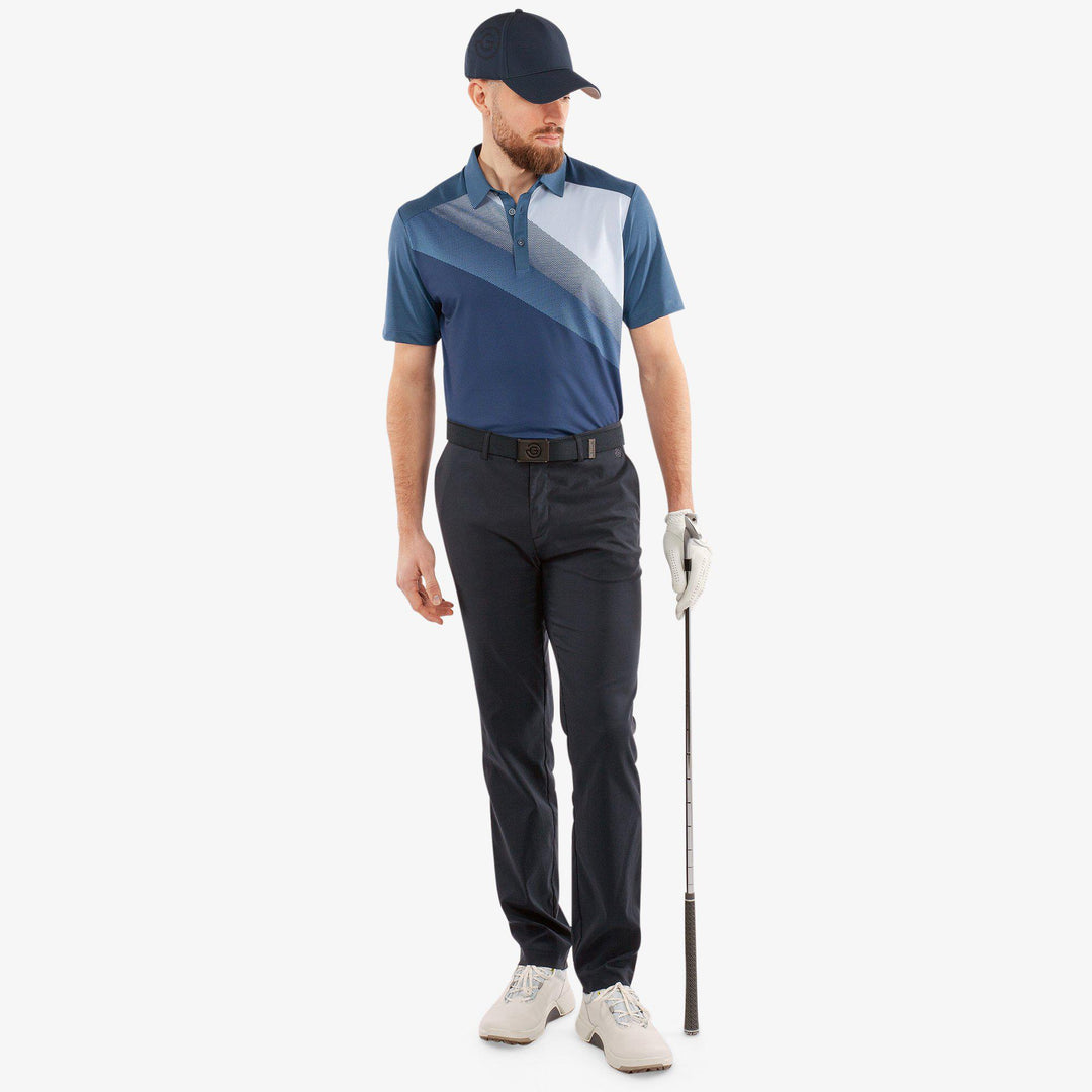 Macoy is a Breathable short sleeve golf shirt for Men in the color Navy/Alaskan Blue(2)