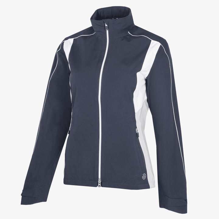 Ally is a Waterproof golf jacket for Women in the color Navy/Cool Grey/White(0)