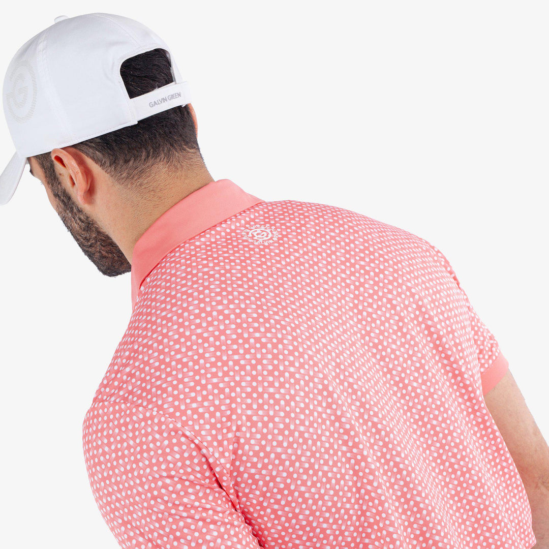 Melvin is a Breathable short sleeve golf shirt for Men in the color Coral/White (5)