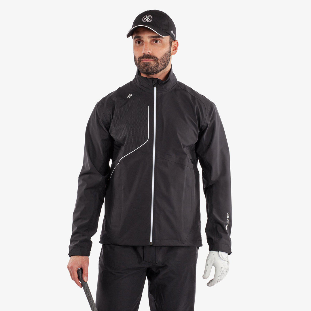 Ames is a Waterproof golf jacket for Men in the color Black/White(1)