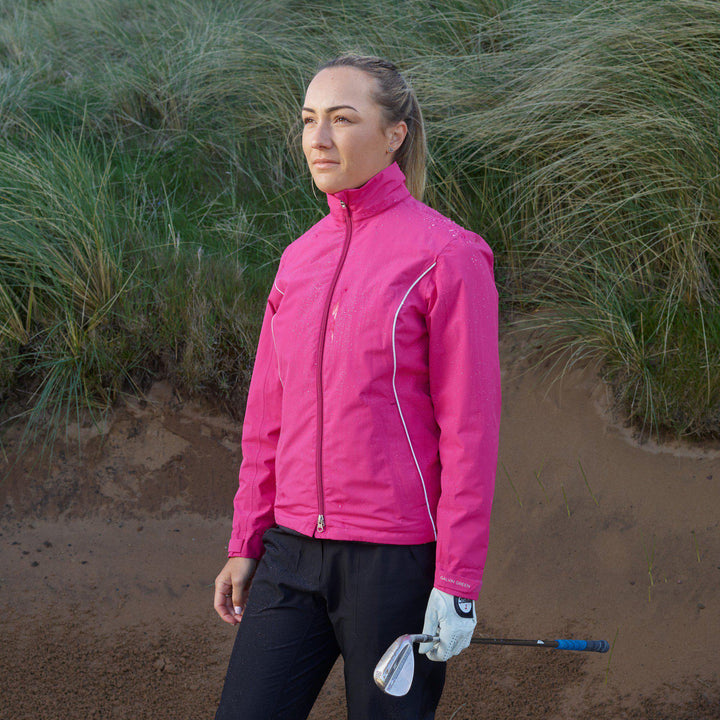 Anya is a Waterproof golf jacket for Women in the color Amazing Pink(2)