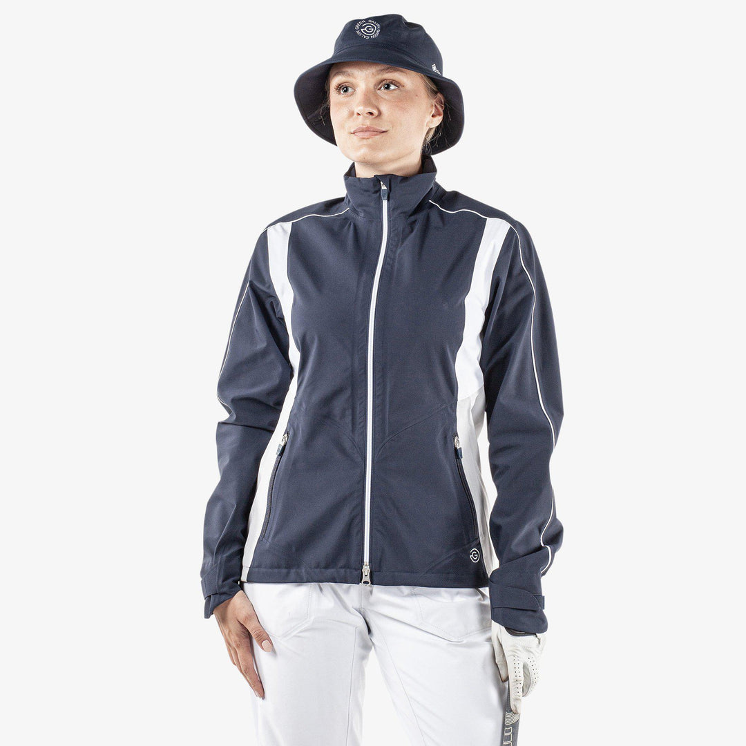 Ally is a Waterproof golf jacket for Women in the color Navy/Cool Grey/White(1)