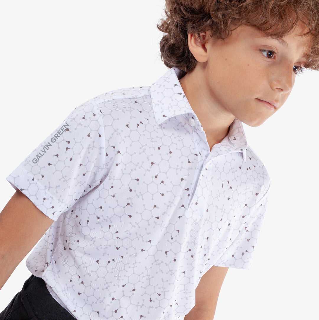 Rocco is a Breathable short sleeve golf shirt for Juniors in the color White/Cool Grey(3)