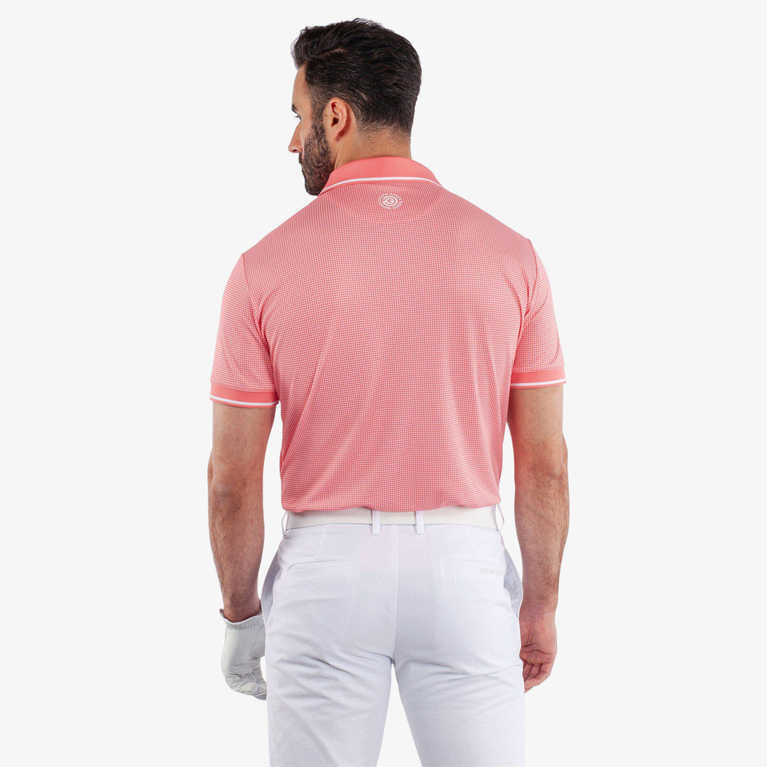 Miller is a Breathable short sleeve golf shirt for Men in the color Coral/White (5)