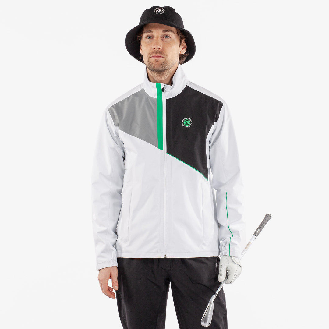 Apollo  is a Waterproof golf jacket for Men in the color White/Black/Green(1)