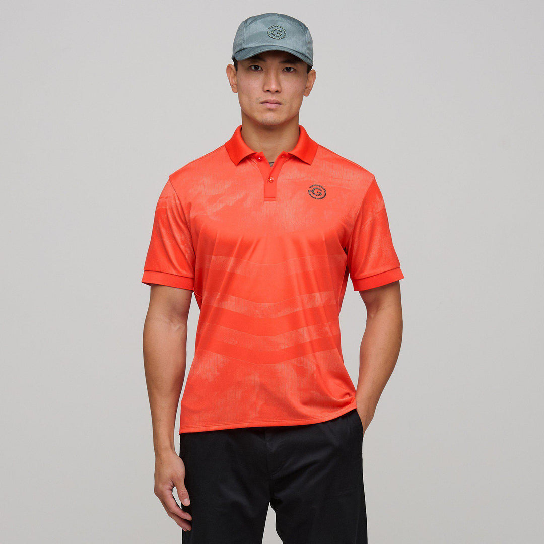 Mirza is a Breathable short sleeve golf shirt for Men in the color Orange(1)