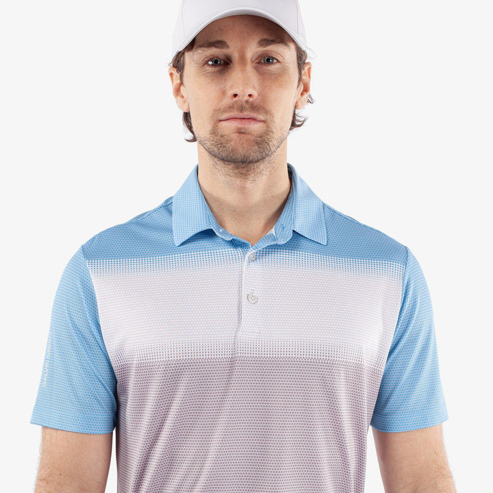 Mirca is a Breathable short sleeve golf shirt for Men in the color Cool Grey/White/Alaskan Blue(3)