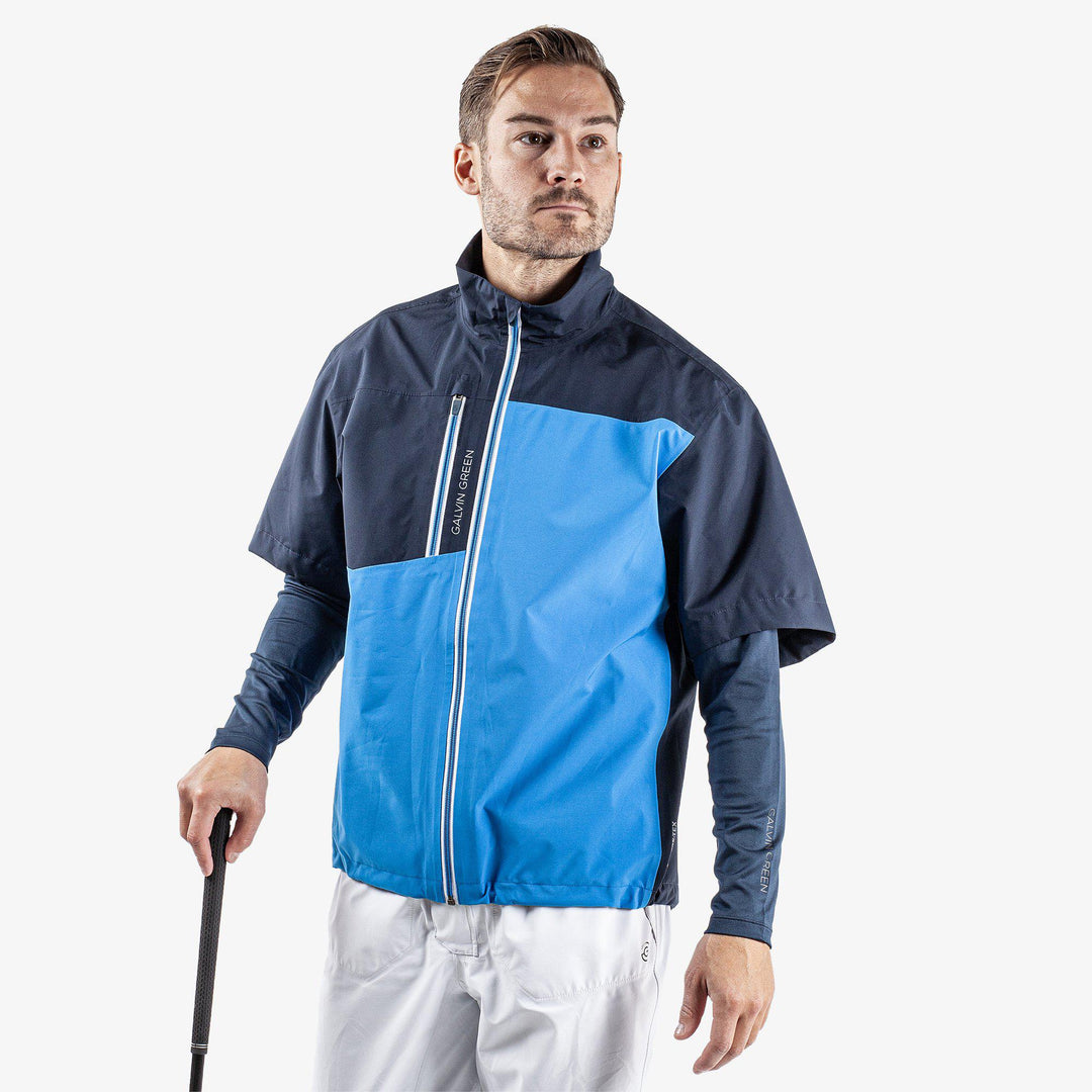 Axl is a Waterproof short sleeve golf jacket for Men in the color Blue/Navy/White(1)