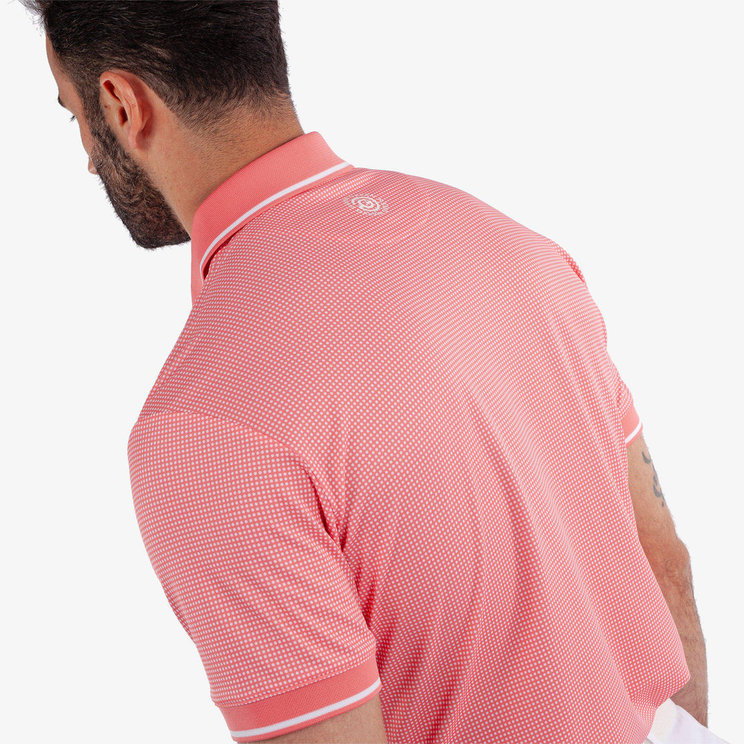 Miller is a Breathable short sleeve golf shirt for Men in the color Coral/White (4)