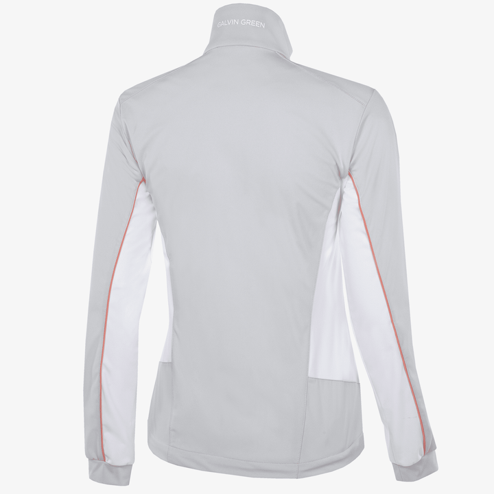 Larissa is a Windproof and water repellent golf jacket for Women in the color Cool Grey/White/Coral(9)