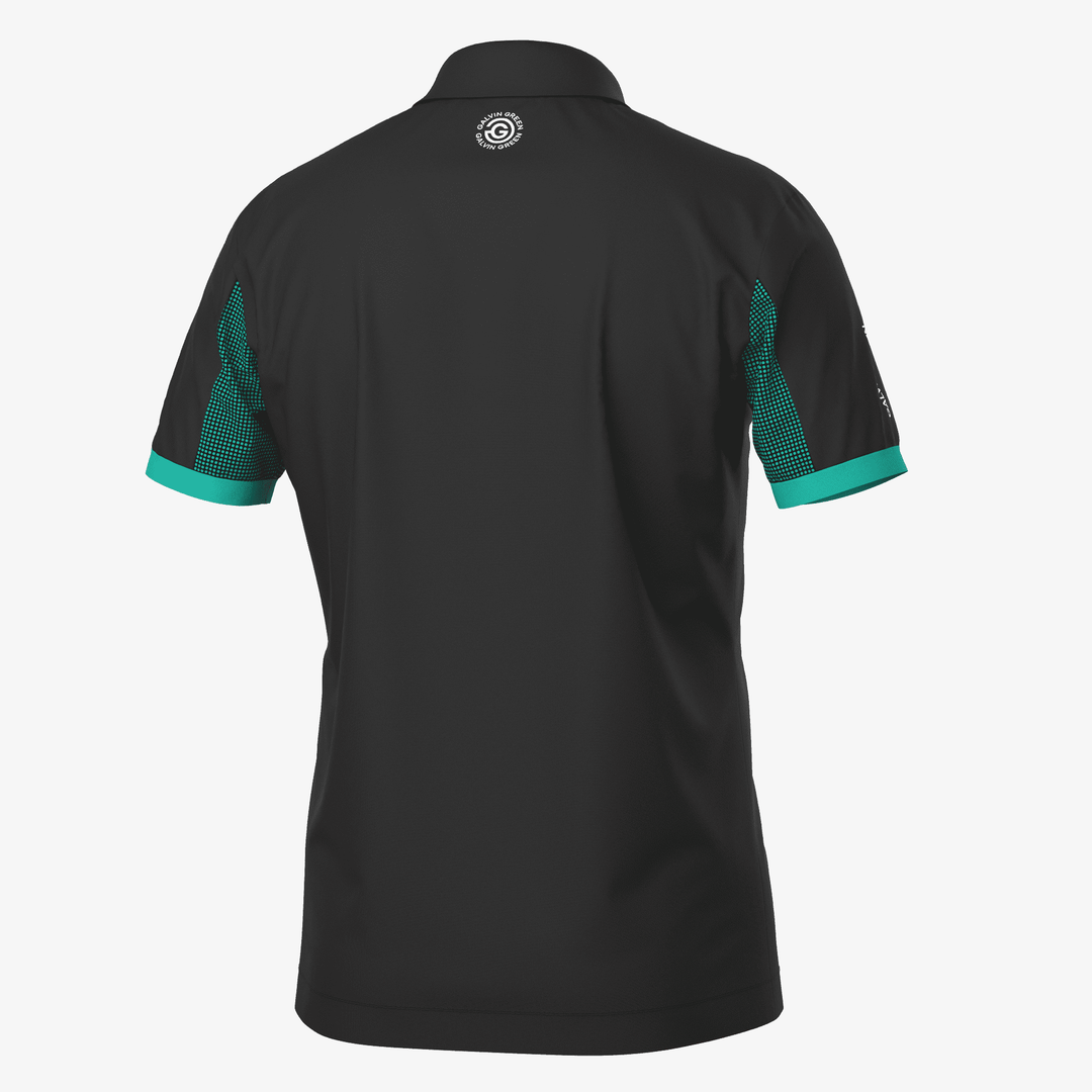 Mills is a Breathable short sleeve golf shirt for Men in the color Black/Atlantis Green(7)