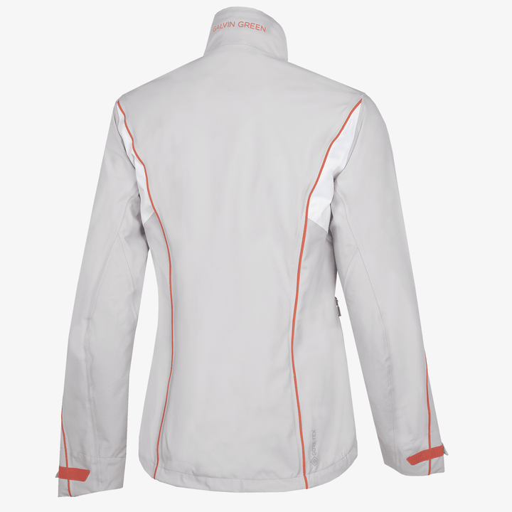 Ally is a Waterproof golf jacket for Women in the color Cool Grey/White/Coral(8)