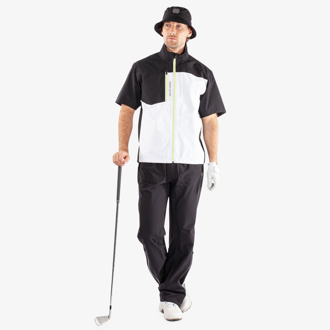 Axl is a Waterproof short sleeve golf jacket for Men in the color Black/White/Sunny Lime(2)