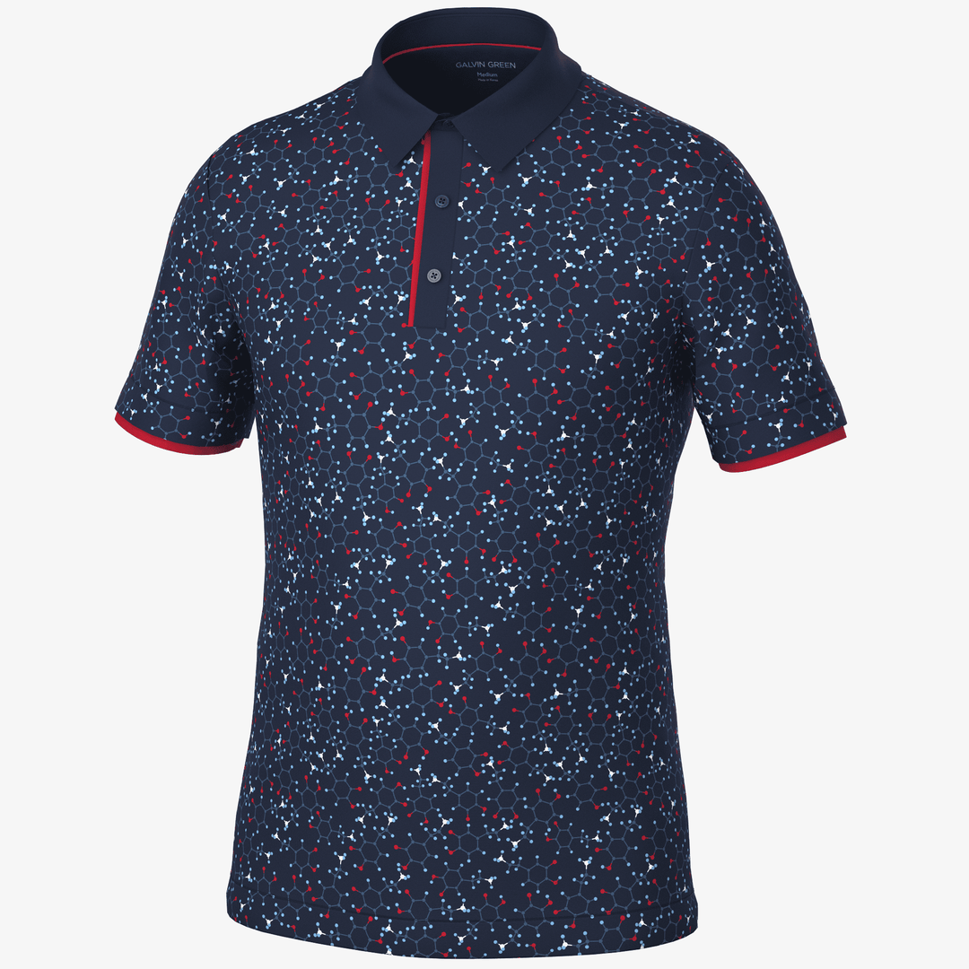 Mannix is a Breathable short sleeve golf shirt for Men in the color Navy/Red(0)
