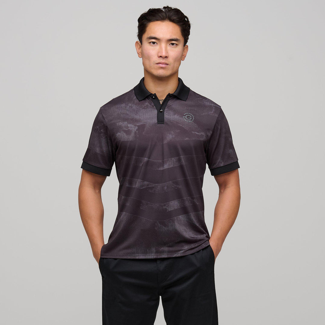 Mirza is a Breathable short sleeve golf shirt for Men in the color Black(1)