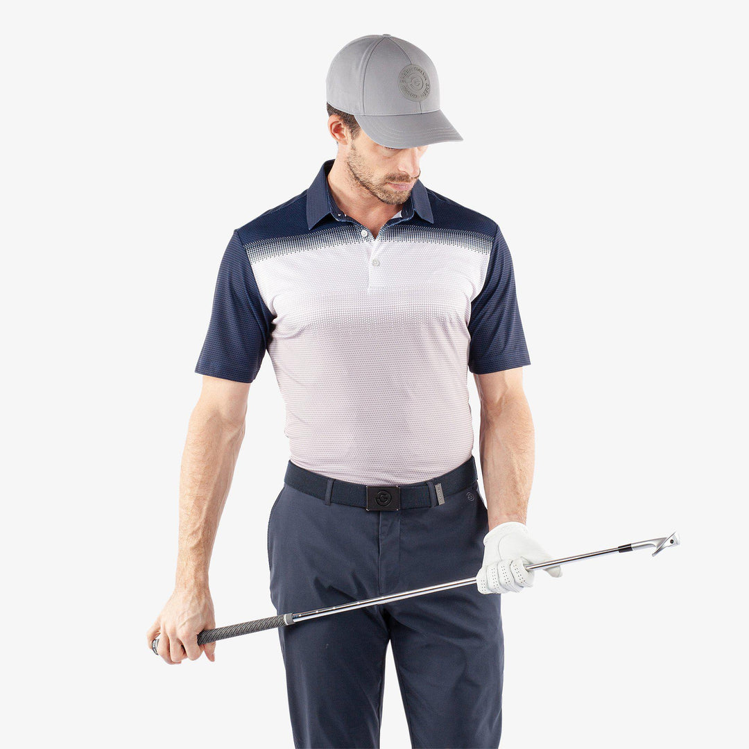 Mirca is a Breathable short sleeve golf shirt for Men in the color Cool Grey/White/Navy(1)