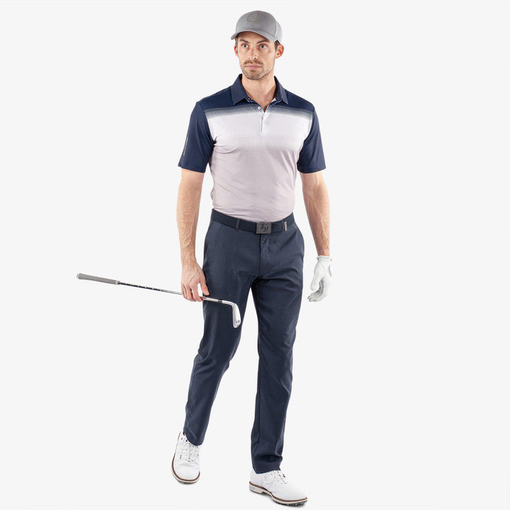 Mirca is a Breathable short sleeve golf shirt for Men in the color Cool Grey/White/Navy(2)