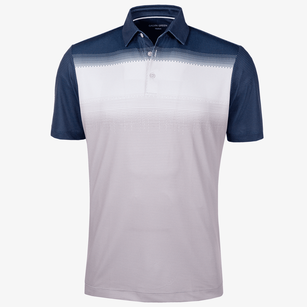 Mirca is a Breathable short sleeve golf shirt for Men in the color Cool Grey/White/Navy(0)