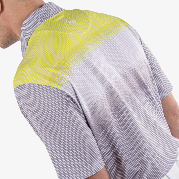 Mirca is a Breathable short sleeve golf shirt for Men in the color Cool Grey/White/Sunny Lime(6)