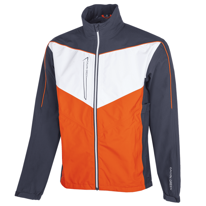 Armstrong is a Waterproof golf jacket for Men in the color Navy/White/Orange (0)